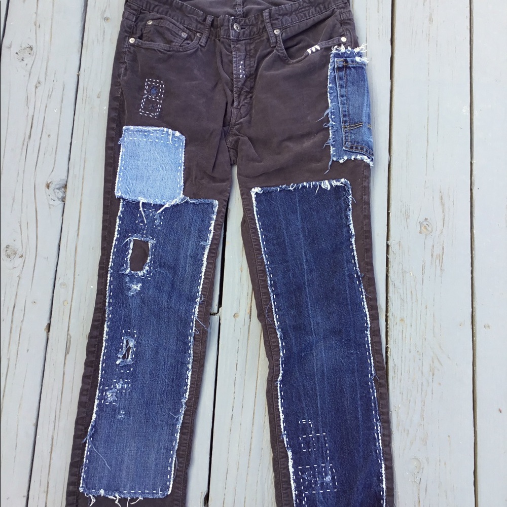 Upcycled pants. Visible mending